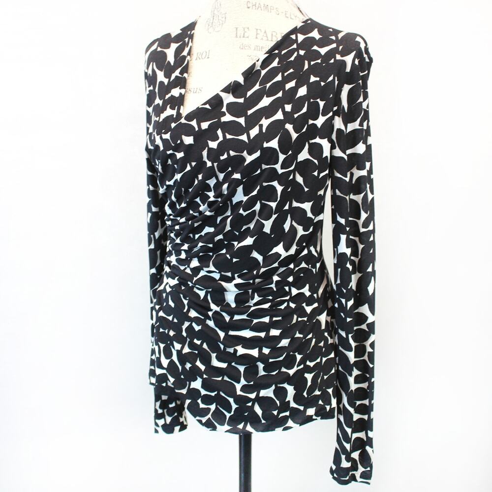 Max Mara Y2K Jersey Stretch Blouse Top Long Sleeve Slim Asymmetrical Neck Medium